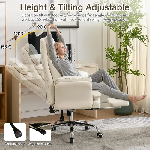Vista 6 de Cloud - Silla de oficina con patas cruzadas con reposapiés, silla ergonómica ejecutiva grande y alta, reposabrazos abatibles para mascotas, silla