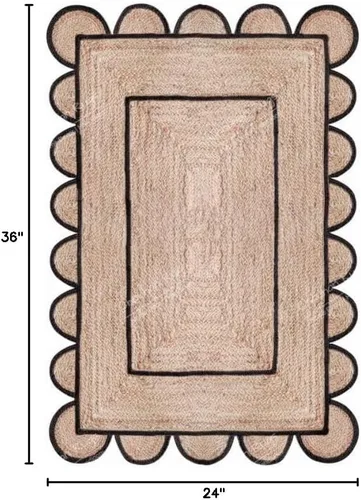 Vista 2 de Chouhan Rugs Alfombra de Área de Yute Natural Trenzada a Mano Runner Negro con Escalopes
