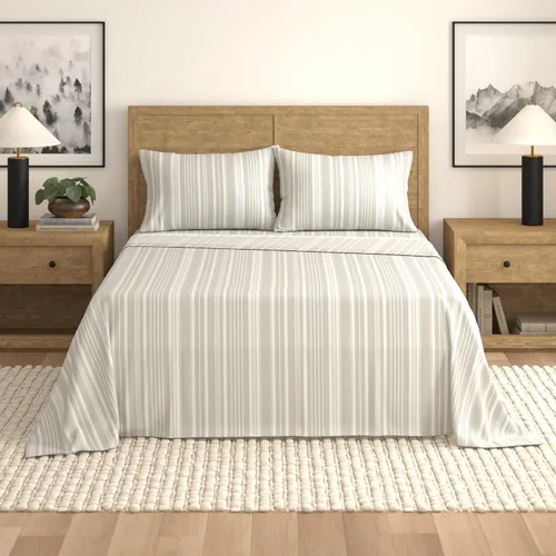 Vista 21 de Great Bay Home Juego de sábanas tamaño individual de microfibra - Sábanas de 3 piezas a rayas moradas - Ropa de cama de microfibra ultrasuave
