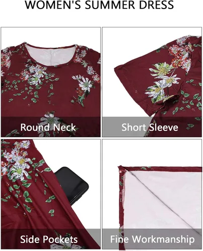 Vista 4 de CHERFLY Women's Summer T Shirt Dresses Casual Beach Short Sleeve Swing Pockets Dresses