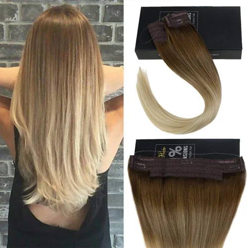 Vista 29 de Sunny - Extensiones de cabello humano real, con cable/hilo y clips ajustables, aplicación invisible, 2.82 onzas, 12 pulgadas, color rubio cenizo