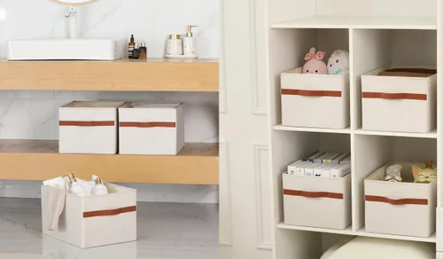 Vista 6 de ALYER Organizador de almacenamiento plegable de tela con asas, contenedor para dormitorio, oficina, armario, bebés, guardería, juguetes, libros