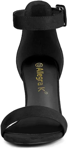Vista 4 de Allegra K, Sandalias de correa de tobillo con hebilla de tacón grueso alto para mujer