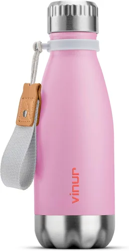 Vista 27 de VINUR Botella de agua para niños, 9 onzas, acero inoxidable, doble pared, aislada al vacío, botella de agua para la escuela, frasco en forma de cola