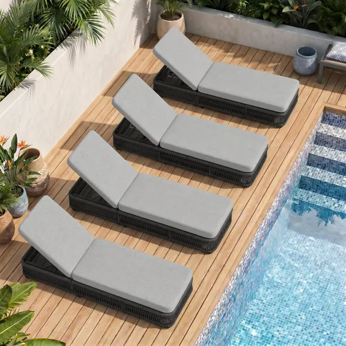 Vista 33 de Outdoor Chaise Lounge Chairs Set of 2, Brown Woven Rope Pool Lounge Chairs marrón/beige