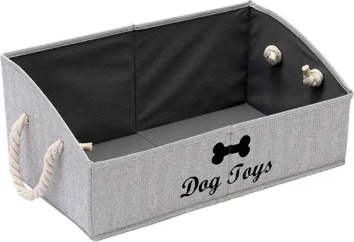 Vista 15 de Geyecete - Cajas grandes plegables de tela para almacenamiento de juguetes de perro, organizadores trapezoidales con asa de cuerda trenzada, cestas