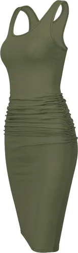 Vista 4 de Missufe - Vestido casual para mujer sin mangas con espalda cruzada ajustado y fruncido hasta por debajo de la rodilla