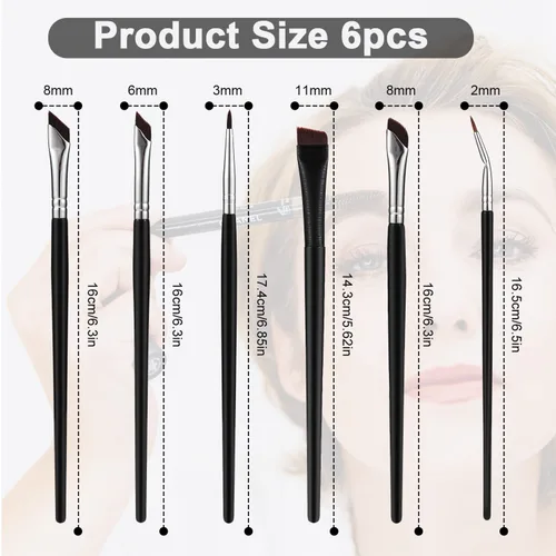 Vista 2 de Juego de 6 brochas para delineador de ojos en ángulo, delineador de ojos de precisión, sombras de ojos, juego de brochas de maquillaje en ángulo