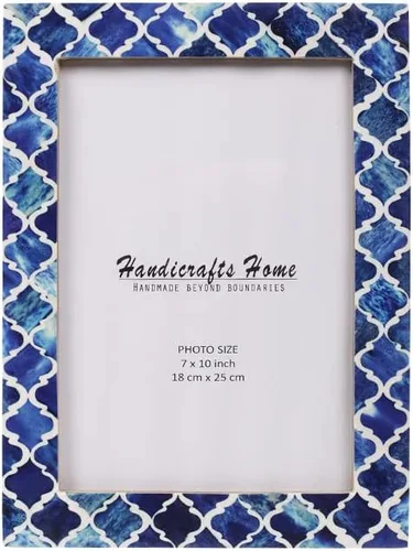 Vista 8 de Handicrafts Home Marco de fotos azul con incrustaciones de hueso de mosaico Azul-Indigo Mosaico