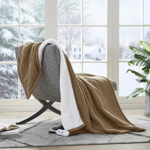 Vista 15 de Serta - Manta de vellón sherpa reversible, ultrasuave y tejida, manta térmica, manta eléctrica; cómoda, agradable y abriga y protege del frío