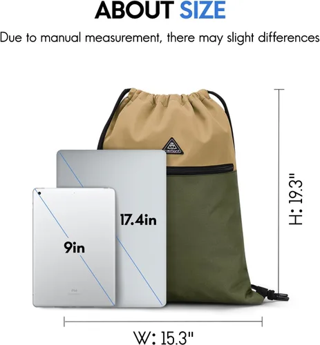 Vista 7 de Haimont Mochila con cordón para hombres y mujeres, bolsa de cuerda deportiva resistente al agua con bolsillo húmedo, viaje de día y natación, caqui