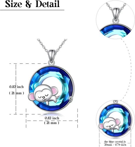 Vista 6 de YinShan SunflowerMonkeyMermaidCompass Necklace Crystal Pendant for Women Girls 925 Sterling Silver Crystal Animal Jewelry Christmas Birthday Gifts