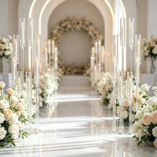 Vista 4 de Portavelas transparentes de 8 brazos para decoración de boda, candelabro alto de acrílico con pantalla para eventos del día de San Valentín, fiesta