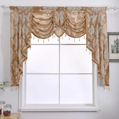 Vista 14 de NAPEARL Cenefa de cascada beige para sala de estar, cortinas de cocina jacquard cenefas y festones, cortinas con festones para ventanas
