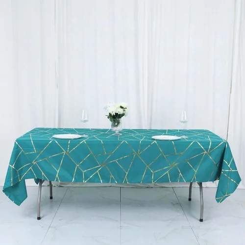 Vista 22 de Efavormart - Mantel redondo de poliéster de 120 pulgadas con patrón geométrico dorado Morado