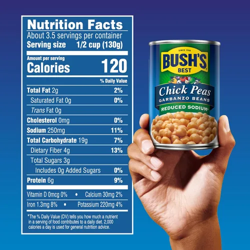 Vista 2 de BUSH'S BEST Garbanzos Garbanzos reducidos en sodio, fuente de proteína y fibra a base de plantas, bajo en grasa, sin gluten, 16 oz