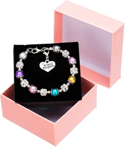 Vista 2 de 2 pulseras para nieta dije de corazón bolas de cristal de diamantes de imitación perlas de imitación regalo de joyería multicolor azul claro Bola