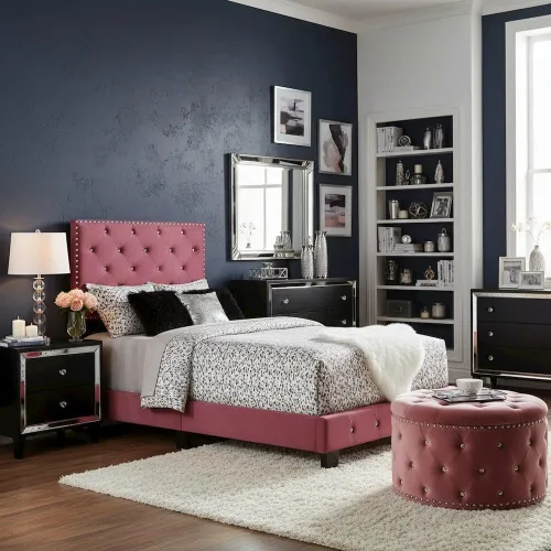 Vista 9 de Glory Furniture Suffolk - Cama individual tapizada de terciopelo en color cereza