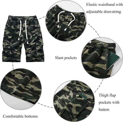 Vista 2 de VtuAOL Pantalones cortos cargo para mujer, cintura elástica, cómodos, de algodón, holgados