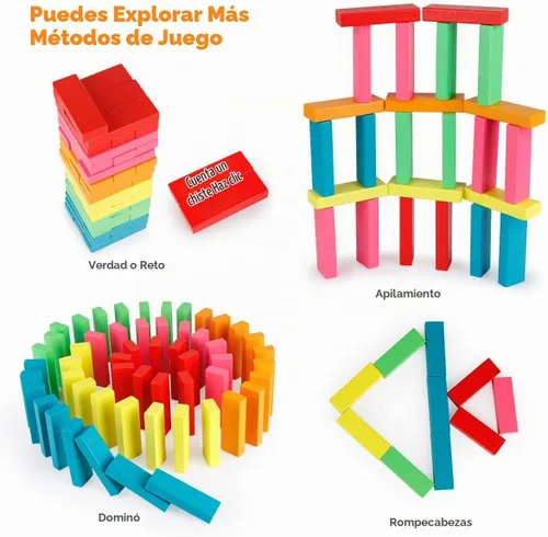 Vista 3 de Coogam Juego de apilamiento de bloques de madera con bolsa de almacenamiento, bloques de construcción de torre de colores, rompecabezas