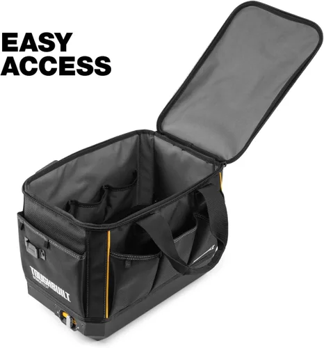 Vista 4 de ToughBuilt StackTech Bolsa de herramientas con cremallera de 11 pulgadas, sistema de bloqueo automático con apertura amplia, tela 1680D y base dura