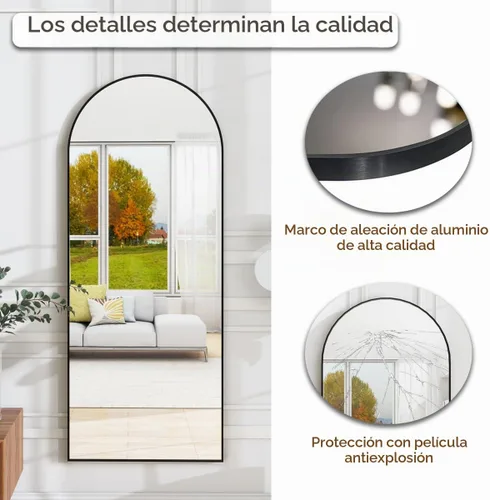 Vista 8 de Dewfig Espejo de longitud completa, 64 x 20 pulgadas, espejo de piso arqueado, negro