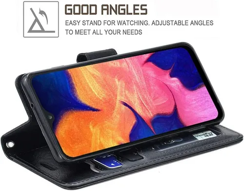 Vista 3 de Funda para Galaxy A10E, funda tipo cartera para Galaxy A10E, piel sintética de alta calidad, funda protectora con ranuras para tarjetas y soporte