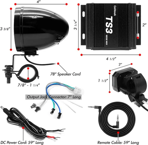 Vista 5 de GoHawk Altavoces para Motocicleta Bluetooth, Altavoces Impermeables y Sistema de Sonido de Audio con Amplificador, Resistente a la Intemperie, Radio