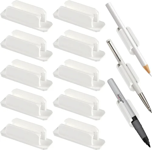 Vista 10 de Paquete de 10 soportes adhesivos para bolígrafos para escritorio, soporte de silicona para aula, accesorios para profesores y estudiantes, Negro