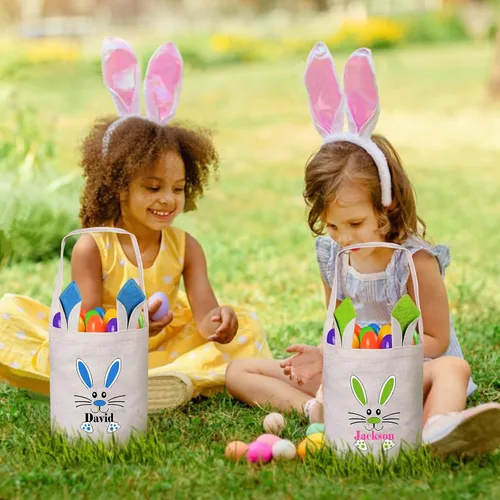 Vista 6 de Canasta de Pascua para niños, cesta de caza de huevos de Pascua, cesta de conejo de Pascua, regalos de Pascua, cesta de huevos de Pascua, cesta