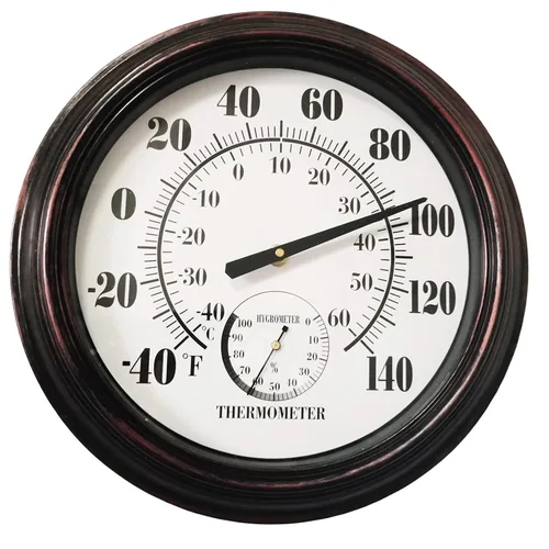 Vista 9 de Termómetro para interiores y exteriores, termómetro de pared grande-higrómetro, impermeable, no requiere batería (negro)