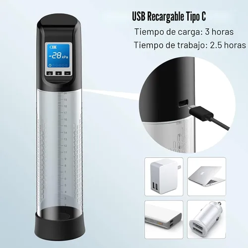Vista 5 de Bomba de Pene Eléctrica y Vibradora al Vacío - 6 Intensidades de Succión y 9 Intensidades de Vibración con Bolsillo de Muñeca, Bomba de Extensión
