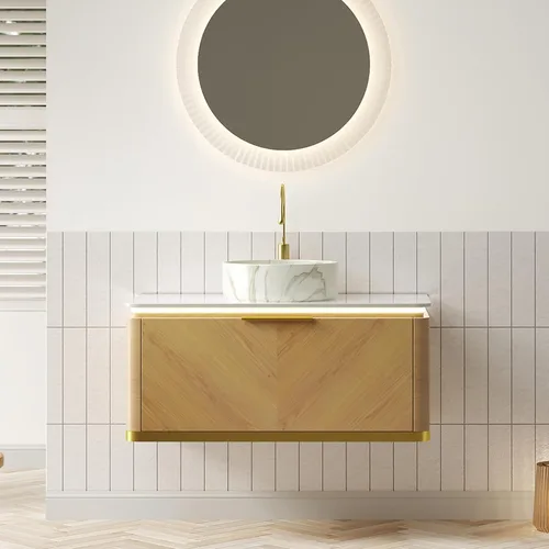 Vista 14 de LKTART Mueble de baño flotante de 36 pulgadas con fregadero, moderno armario de almacenamiento montado en la pared con luz LED, lavabo de cerámica