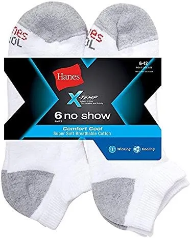 Vista 2 de Hanes X-Temp Comfort Cool No Show - Paquete de 6 para hombre, Blanco