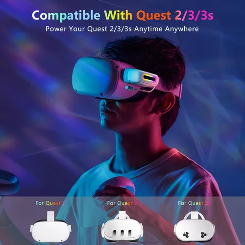 Vista 22 de Saqico Battery Pack for Oculus Quest 2/3/3S, 5000mAh Extended Power with Multi-Colors RGB Lights, Lightweight and Portable VR Extend Power