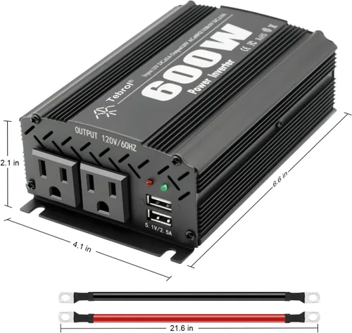 Vista 3 de 600W Inversor de corriente CC 12V a CA (2 tomas) 110V Cargador de coche Adaptador convertidor del inversor con puertos de carga USB duales de 4.2A