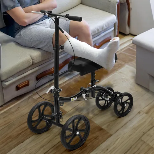 Vista 4 de monicare Rodillera para adultos, ruedas delanteras de 10 pulgadas, alternativa de muleta médica orientable con sistema de freno doble y bolsa