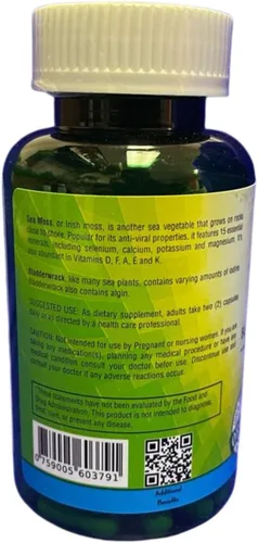 Vista 4 de NutreeVit 100% orgánico - Musgo marino + vejiga + fórmula avanzada de superalimento de bardana (60 cápsulas)