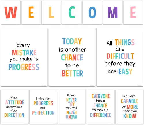 Vista 15 de Decorably 15 carteles de bienvenida con temática de abejas para aulas, escuela primaria, secundaria, inspirador, laminado mate con diseño vibrante