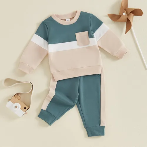 Vista 48 de Conjunto de sudadera de manga larga con cuello redondo y pantalones deportivos para bebés, ropa de invierno para bebé