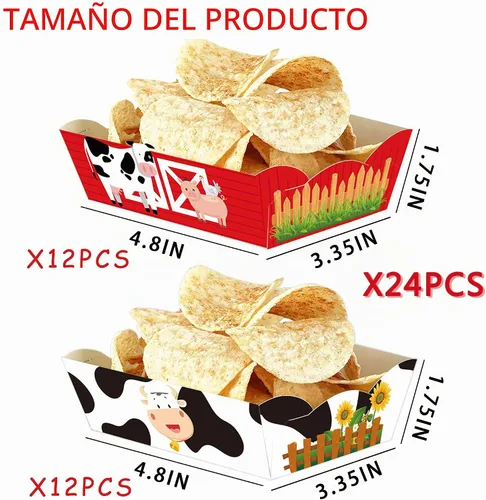 Vista 6 de 24 piezas de suministros de fiesta de aperitivos de animales de granja, bandejas de comida de granja para fiesta de cumpleaños de granero