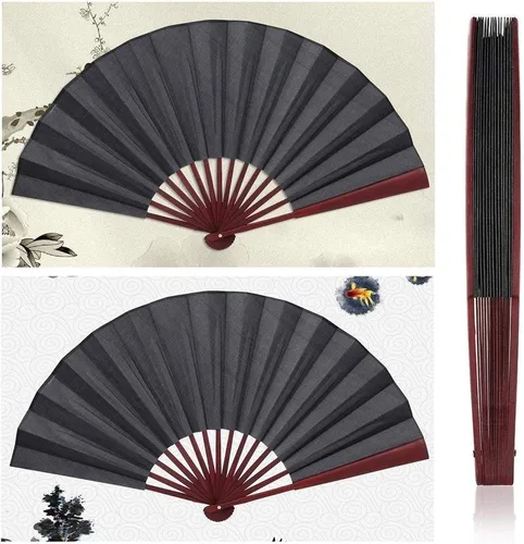 Vista 3 de ZUMAHA Minimalist Black Hand Fan, Chinese Classical Style Folding Fan for PerformanceDanceFightingWeddingChurchParty