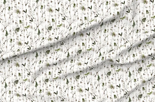 Vista 4 de Spoonflower Fabric Woodland Rustic Nature Forest on Chiffon Fat Quarter Birch Woods Trees Botanical Use for Sewing Fashion Apparel Dresses Home