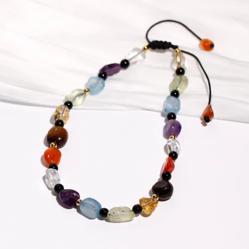 Vista 6 de Jewever Tobillera con 7 cristales y piedras de chakra, pulseras de tobillo con cuentas irregulares para mujer, energía espiritual, meditación, yoga