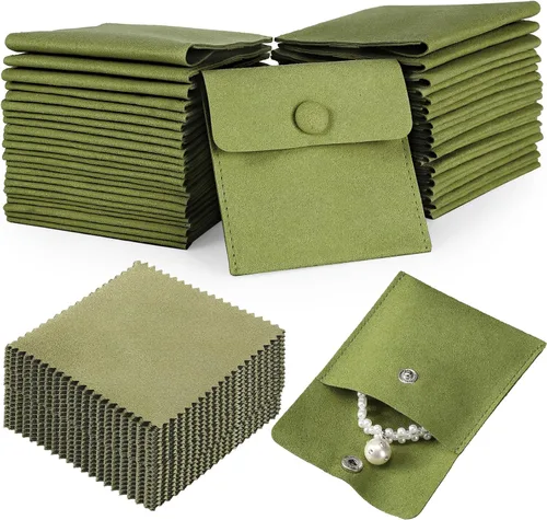 Vista 14 de Paquete de 120 bolsas de microfibra para joyas con paño de limpieza de 3.2 x 3.2 pulgadas, bolsa de embalaje de joyas con bolsas de botón a presión