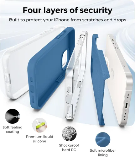 Vista 7 de AOTESIER Funda compatible con iPhone 13, [Serie Slim de silicona] Funda protectora de cuerpo completo a prueba de golpes con forro de microfibra