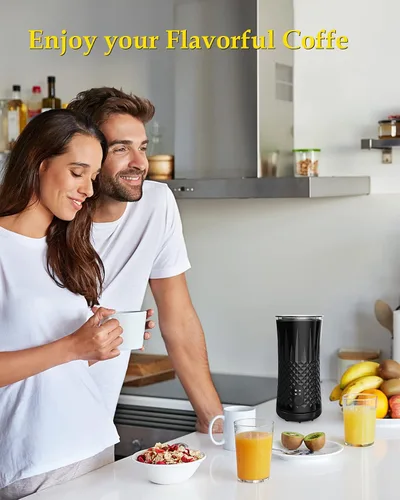 Vista 7 de Espumador de leche eléctrico 4 en 1 y vaporizador de leche, diseño elegante antideslizante, vaporizador de leche caliente y fría con control