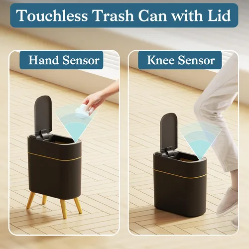 Vista 3 de LALASTAR Basurero automático de baño con tapa, sensor de movimiento para inodoro, cesta de basura inteligente delgada para cocina, sala de estar