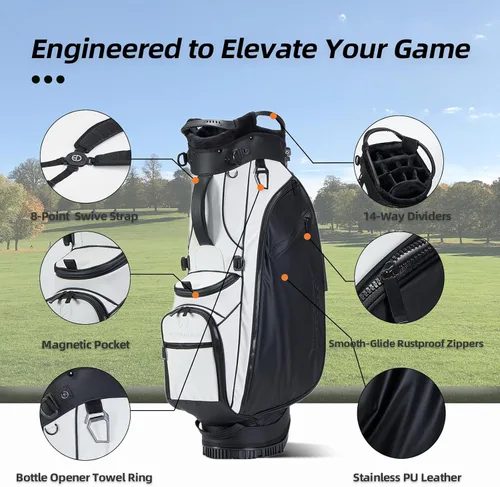 Vista 2 de Pure Series - Bolsa de golf de piel sintética fácil de limpiar con separadores de 14 vías, anillo de toalla con abridor de botellas integrado