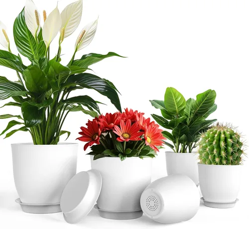 Vista 9 de iPower Macetas con drenaje de 7.1/6.3/5.5/5/4.5 pulgadas, decoración del hogar para macetas de interior, macetas de plástico, cactus, suculentas